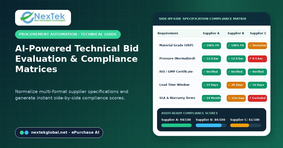 AI-Powered Technical Bid Evaluation: How to Normalize Supplier Specifications and Automate Compliance Matrices — Procurement automation software | Nextek Global