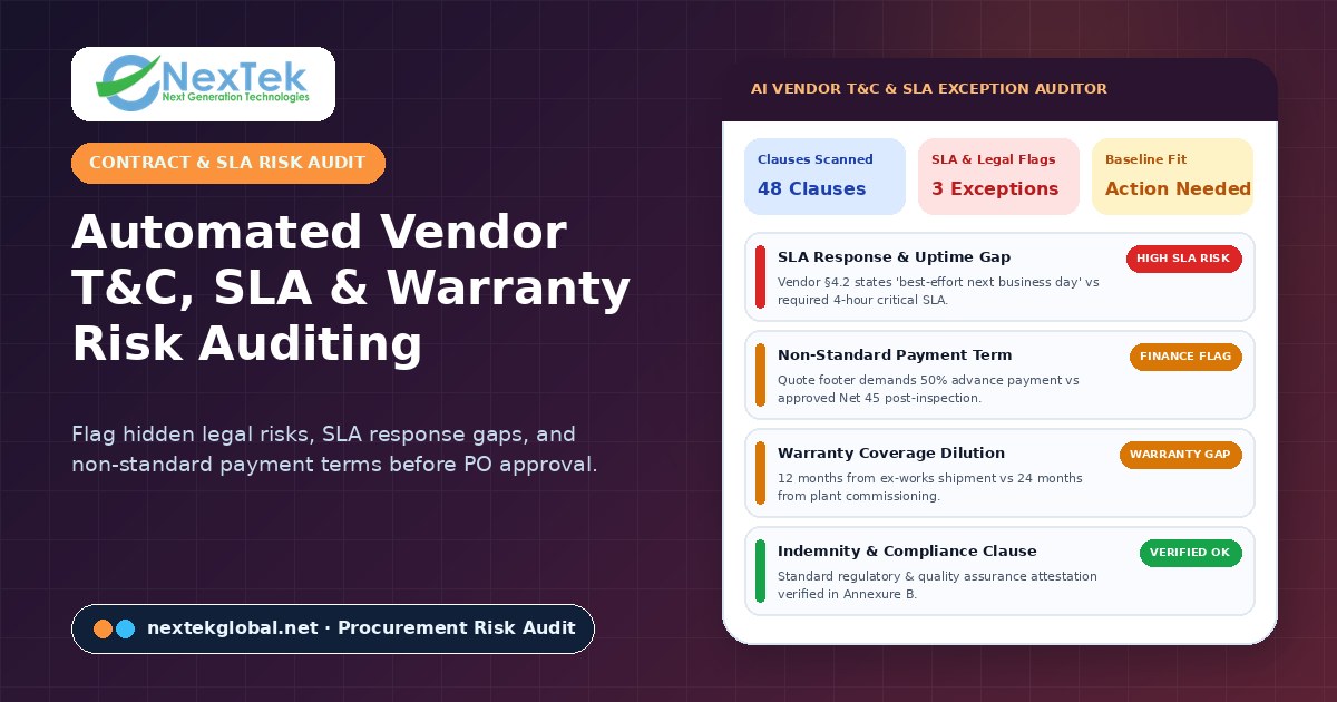 Automated Vendor T&C Risk Audits: Flagging Hidden Legal Risks, SLA Gaps, and Warranty Exceptions in Procurement — Procurement automation software | Nextek Global