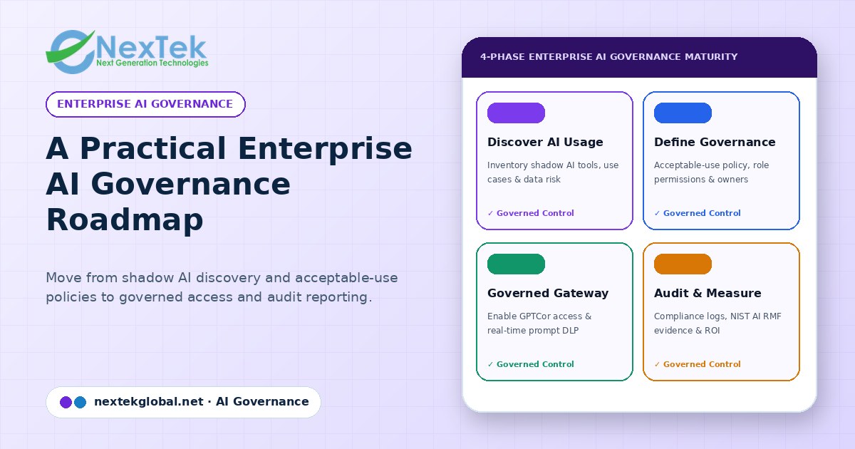 A Practical Enterprise AI Governance Roadmap for US Organizations — Enterprise AI governance framework | Nextek Global