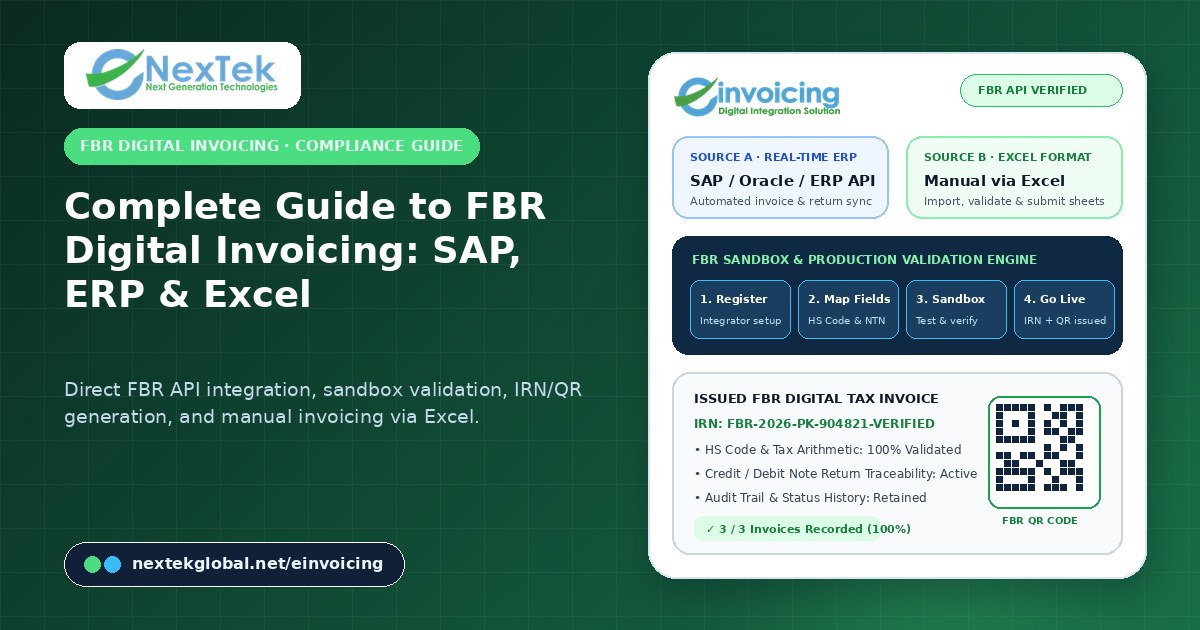Complete Guide to FBR Digital Invoicing Integration: SAP, ERP API Mapping, Sandbox Validation, and Excel Workflows — ERP integration strategy | Nextek Global